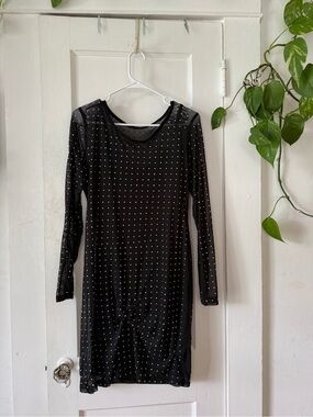 Free Kisses Black Mesh Long-Sleeve Studded Dress
